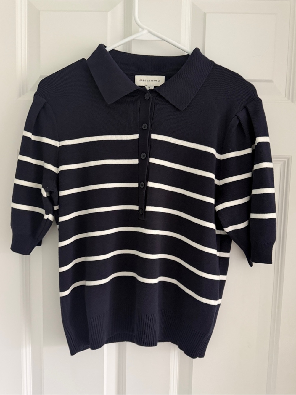 NWOT Free Assembly Navy and White Striped Polo Sweater